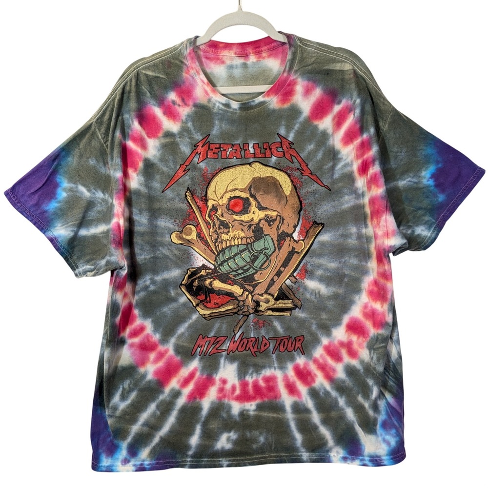 Metallica M72 World Tour 2025 T-Shirt Tie Dye Skull Grenade Concert Band Tee XL